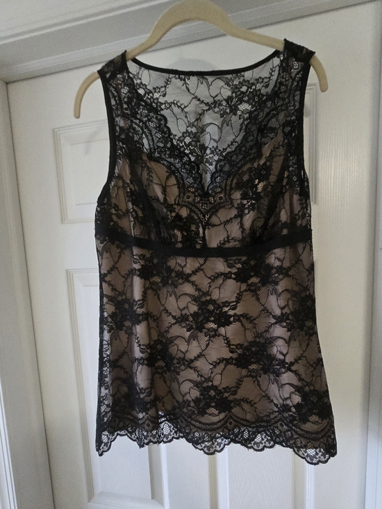 LOFT Tops - LOFT Black Lace Sheer Camisole with Nude Lining